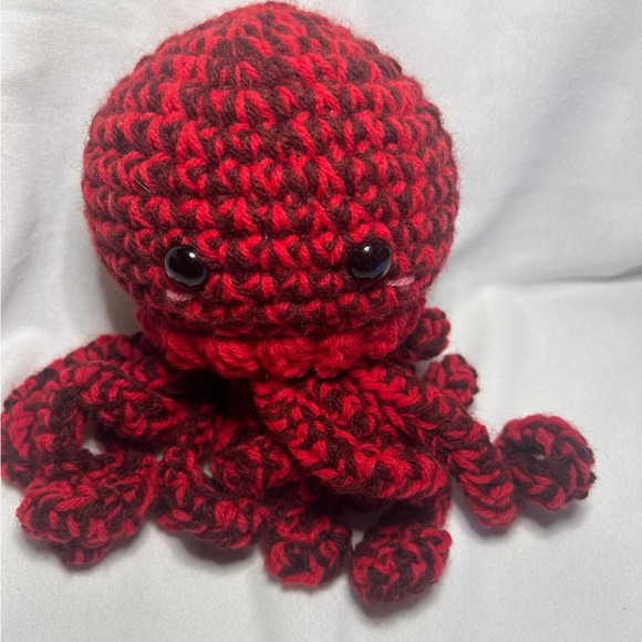 Crochet Red and Black Stuffed Octopus/Jellyfish Plushie/Plushy - Picture 2 of 4